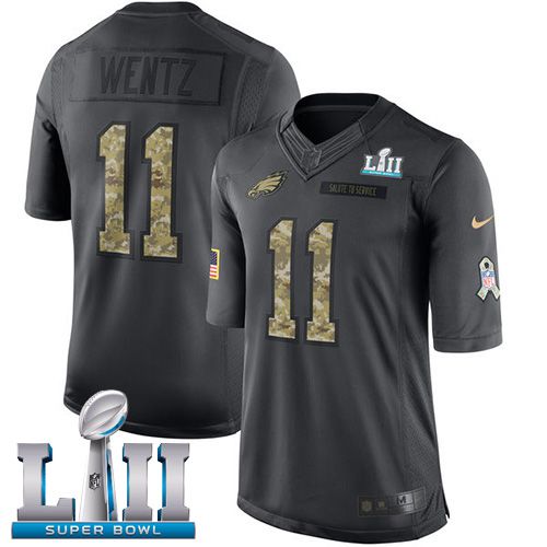 Men Philadelphia Eagles #11 Wentz Anthracite Salute To Service Limited 2018 Super Bowl NFL Jerseys->->NFL Jersey